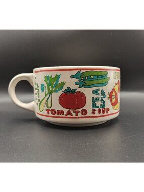 Vintage Ceramic Soup Mug with Handle 1970s Soup Vegetable Words Pictures Collect